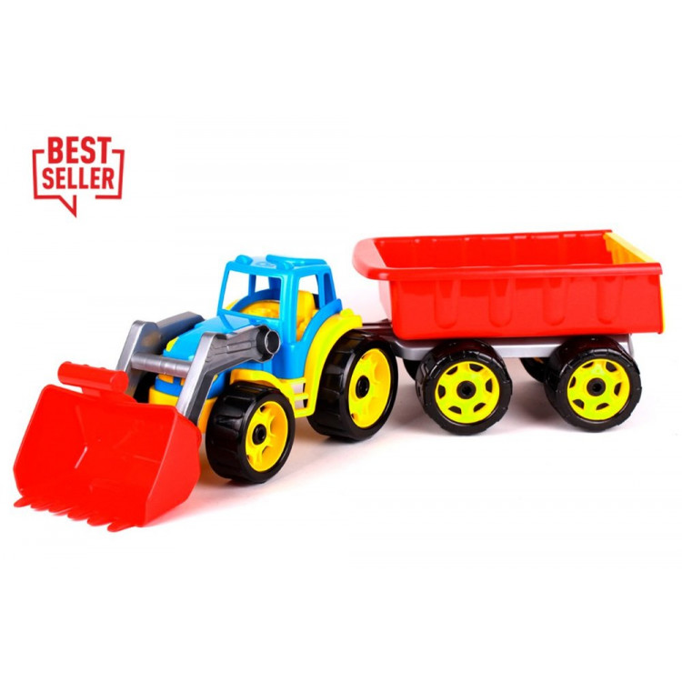 Modrý traktor s červenou vlečkou + lyžica