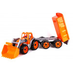 Oranžový traktor s vlečkou + lyžica