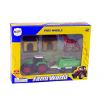 Zelený traktor s vlečkou + Farma s koňom 1:64