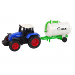 Modrý traktor s cisternou + Ohrada s kravičkou 1:64