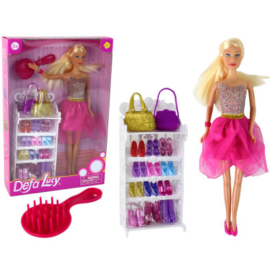 Súprava bábiky Lucy v ružových šatách – skrinka na topánky