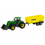 Malý zelený traktor so žltou vlečkou