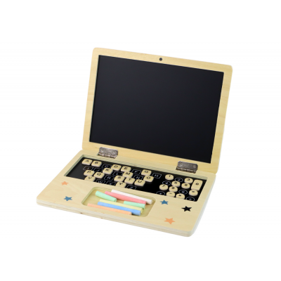 Drevený detský počítač – tabuľa s kriedami