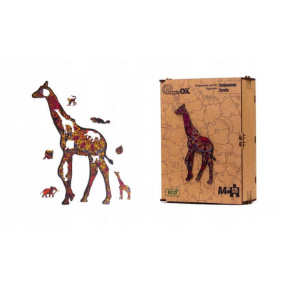 Drevené EKO Puzzle – Žirafa A4, 55 dielikov
