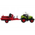 Traktor s červeným prívesom