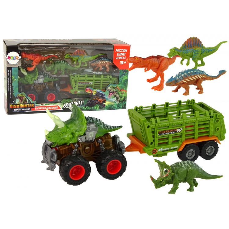 Vozidlo s prívesom a motívom Dinosaura - 4 kusy dinosaura