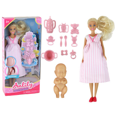 Tehotná bábika Anlily – ružové šaty