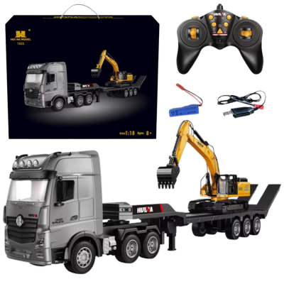 Nákladné auto s prívesom a rýpadlom na diaľkové ovládanie HUINA 1:18 - sivý