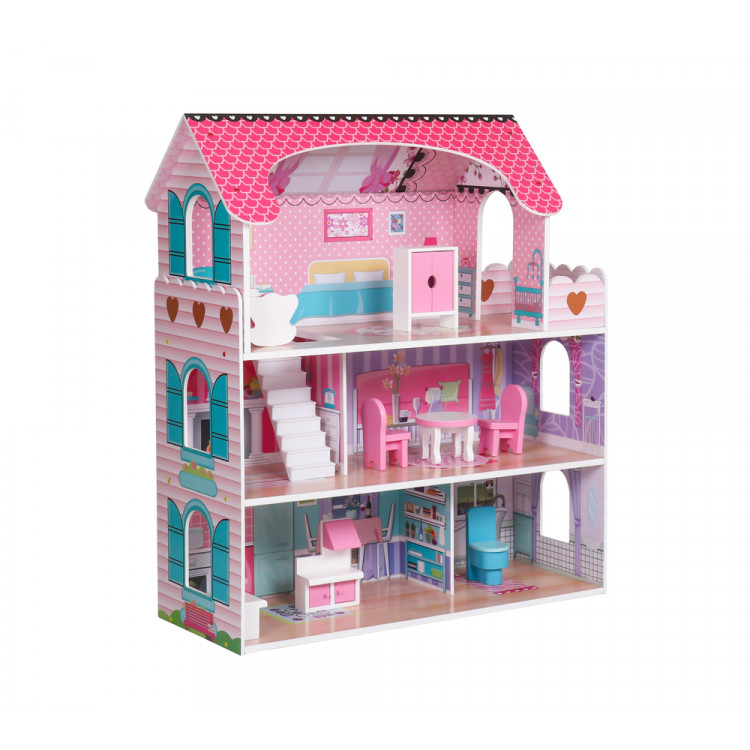 Drevený farebný domček pre bábiky – Villa Bianka 70 cm