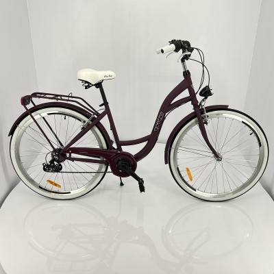 Mestský retro bicykel Goetze Mood 28" 7-prevodový tmavo fialový matný  + košík