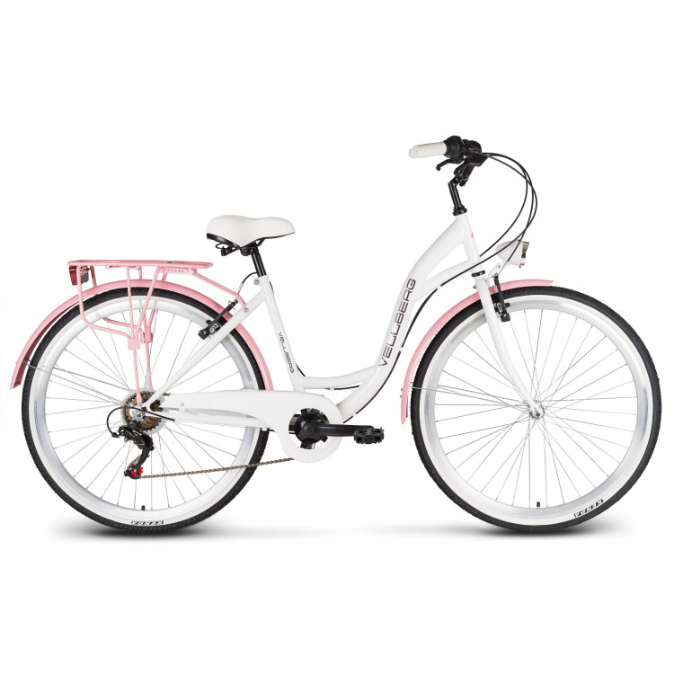 Bicykel 26" VELLBERG HAVANA TY-300 7 Prevodový Biely, ružové blatníky + košík