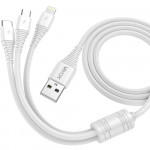Kábel USB 3v1 micro USB, USB-C, lightning 1 m biely