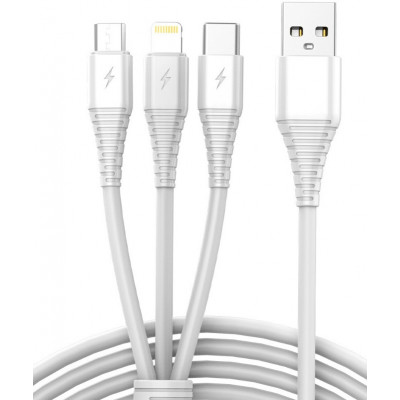 Kábel USB 3v1 micro USB, USB-C, lightning 1 m biely