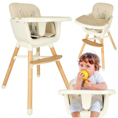 Detská stolička na kŕmenie s drevenými nohami - béžová
