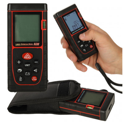 Digitálny laserový merač vzdialenosti vodotesný IP54 3mm/60m batériovo napájaný