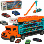 Oranžovo-modrý rozkladací kamión s autíčkami - autodráha
