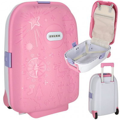 Detský cestovný kufor na kolieskach s menovkou – ružový