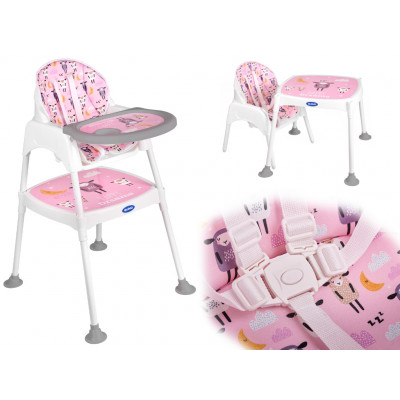 Detská stolička na kŕmenie 3v1 - ružová