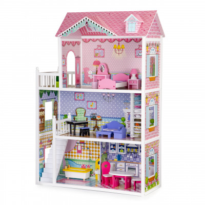 Drevený domček XXL pre bábiky s nábytkom