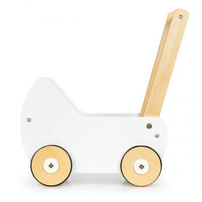 Detský drevený kočík pre bábiky - biely