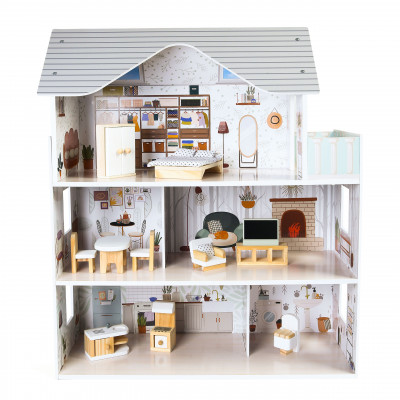 Drevený domček pre bábiky s nábytkom - Rezidencia Emma