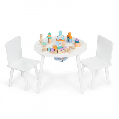 Detský drevený stôl + 2x stoličky - biele