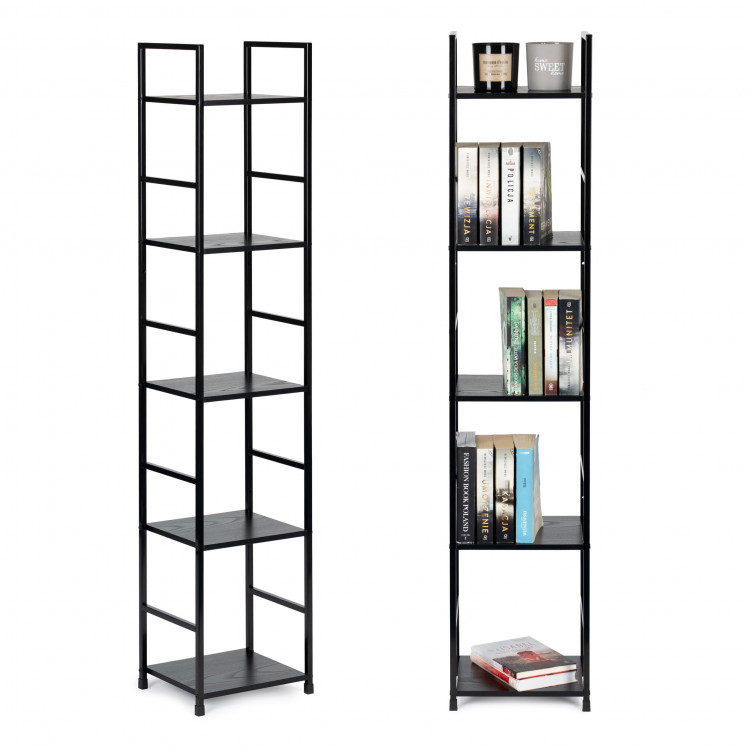 Moderný drevený regál, kovový rám LOFT, 5 políc