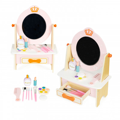 Detská drevený toaletný stolík s doplnkami - ružový