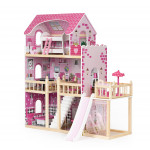 Drevený domček pre bábiky s terasou -18 kusov dreveného nábytku