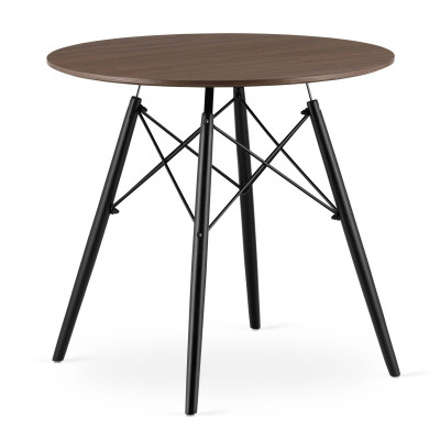 Moderný škandinávsky konferenčný stolík, hnedá okrúhla doska, 80 cm