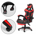 Bucket herná stolička, kancelárska stolička s nastavovaním a červenými podložkami pod nohy