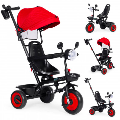 Detská trojkolka 3 v 1, otočná sedačka, červená ECOTOYS