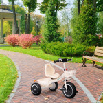 Trojkolesový bicykel s protišmykovými rukoväťami, zvončekom a košíkom, béžový, ECOTOYS Trojkolesový bicykel s protišmykovými rukoväťami, zvončekom a košíkom, béžový, ECOTOYS