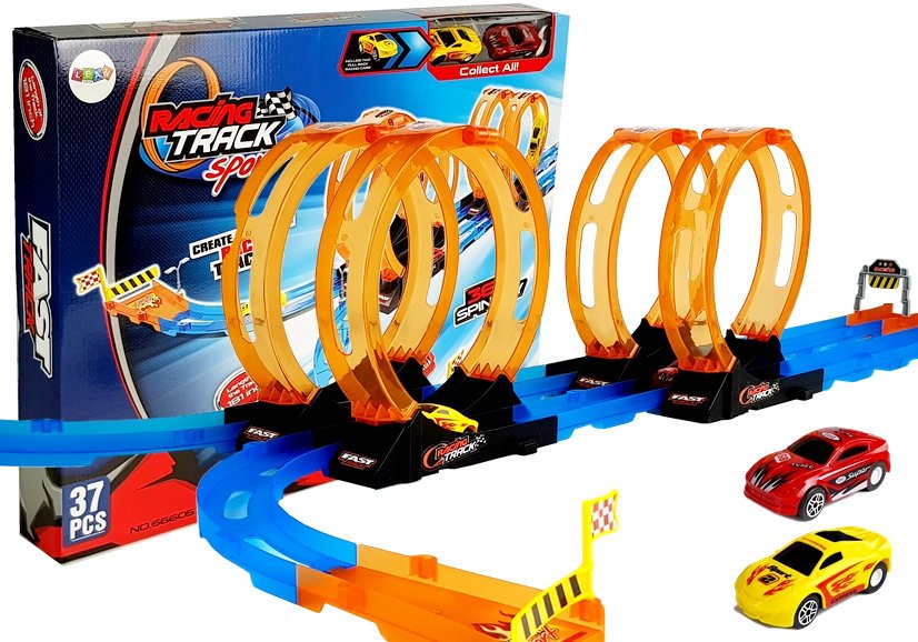 LEAN TOYS Autodráha so 4 slučkami, 181 cm + 2 autá