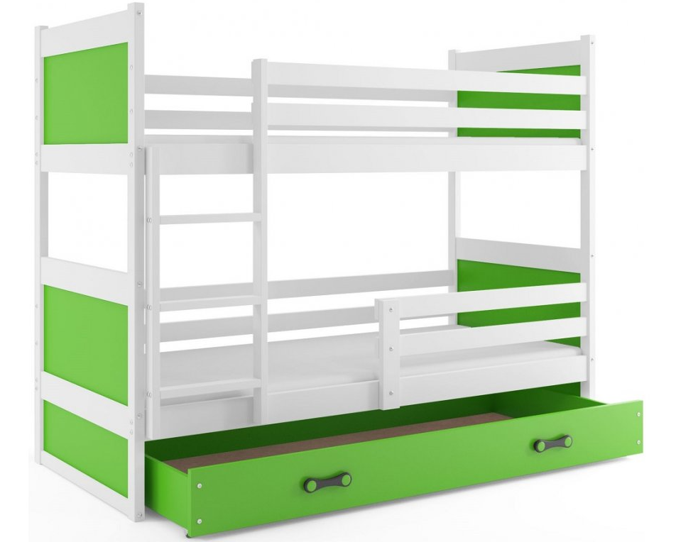 Interbeds Rico poschodová posteľ 200cm x 90cm borovicové drevo bielo-zelená