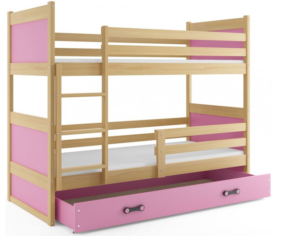 Interbeds Rico poschodová posteľ 200cm x 90cm borovicové drevo prírodno-ružová