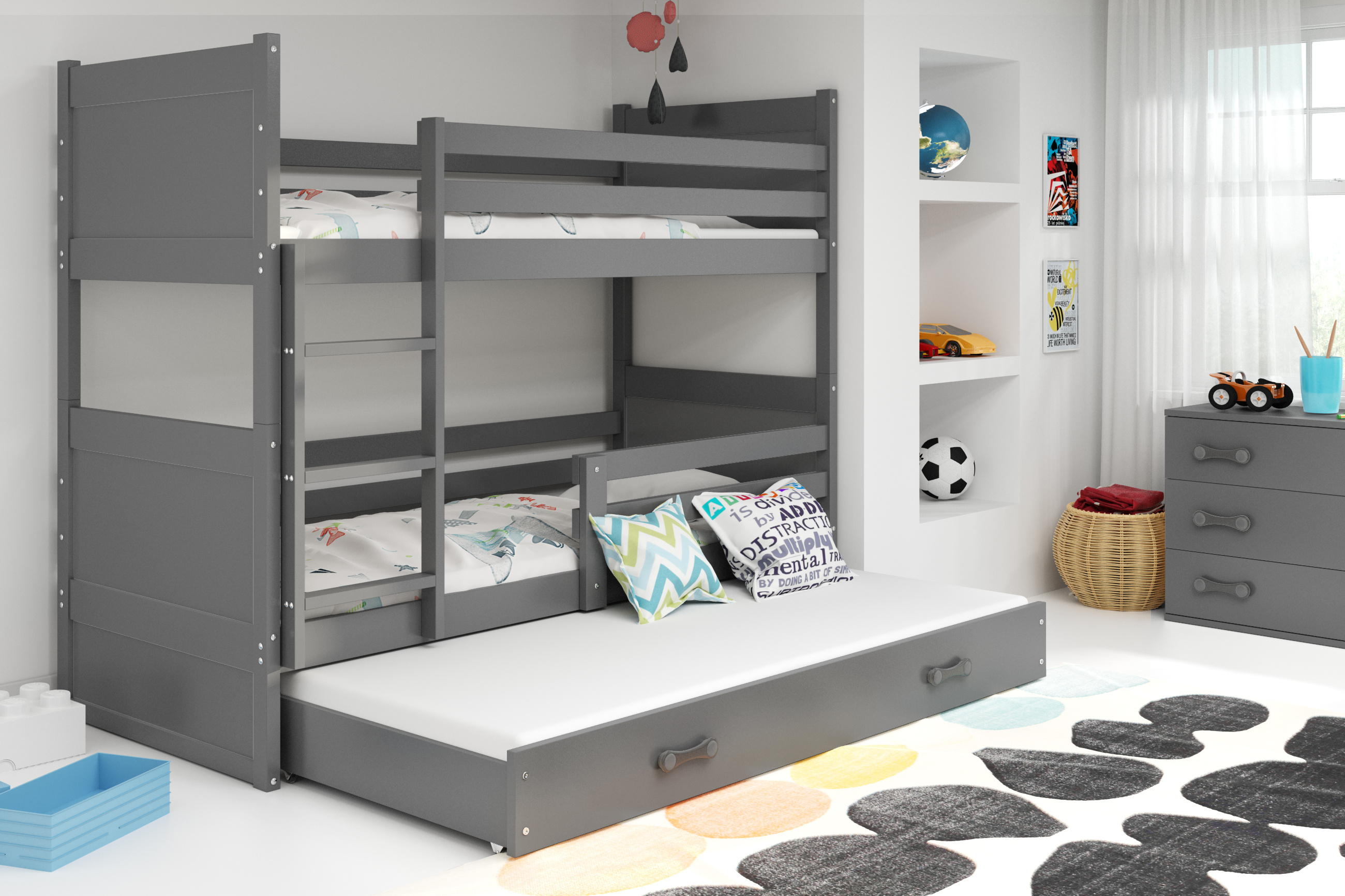 Interbeds Poschodová posteľ Rico 3 trojmiestna grafit 200cm x 90cm sivá