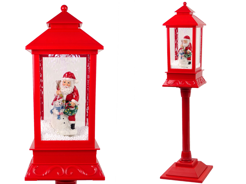 Vianočná pouličná lampa s Mikulášom a snehuliakom 2v1 červená