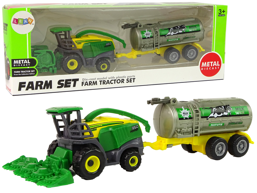 Lean Toys Zelený kombajn s cisternou na mlieko