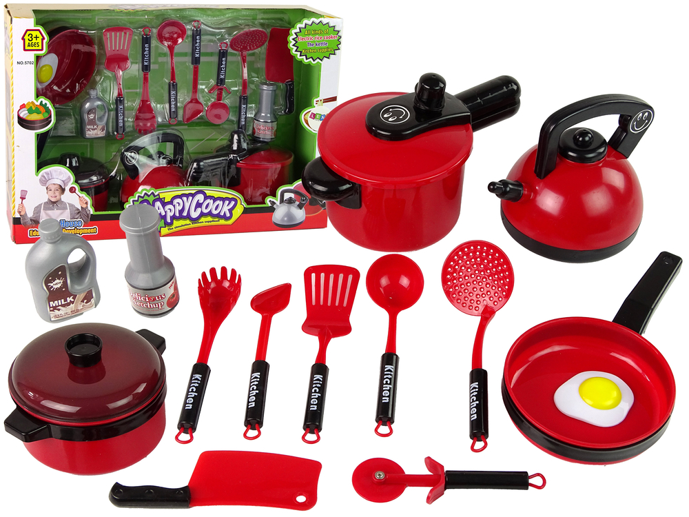 LEAN TOYS Sada kuchynských hrncov a doplnkov - červená