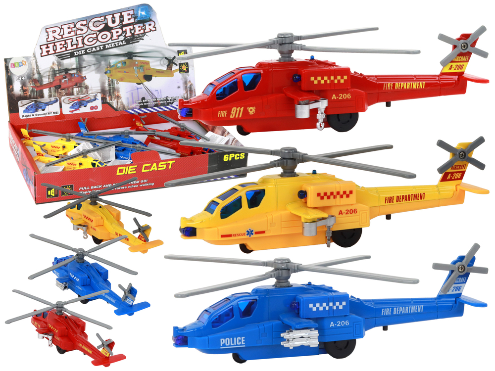 Lean Toys Modely záchranárskych vrtuľníkov na trecí pohon