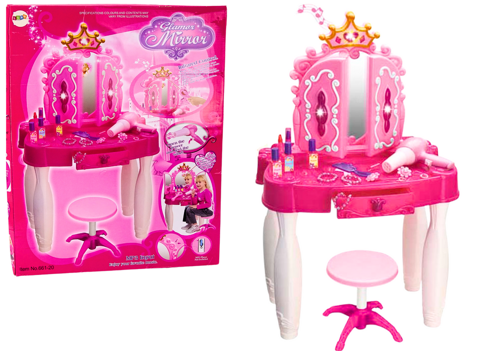 LEAN TOYS Toaletný stolík s príslušenstvom, MP3 - ružová