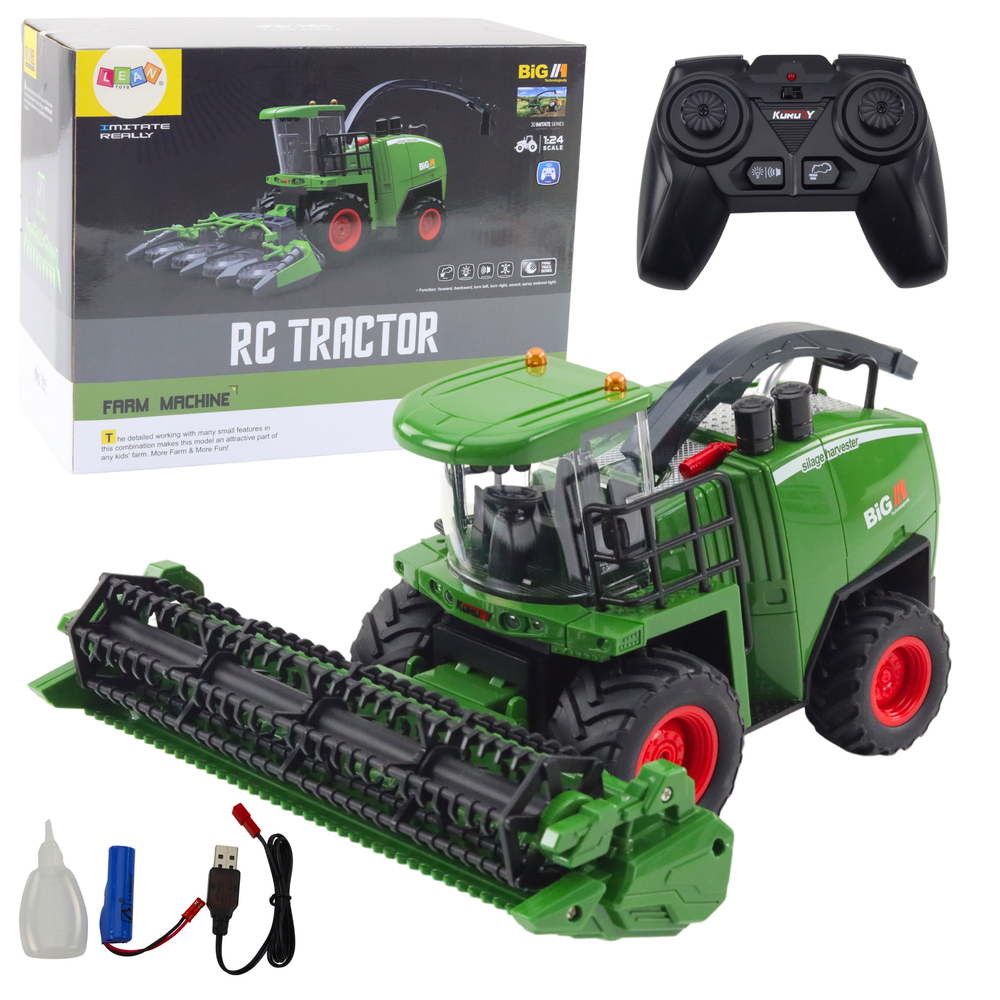 LEAN TOYS RC Kombajn 1:24, diaľkové ovládanie + príslušenstvo – zvukové, svetelné efekty