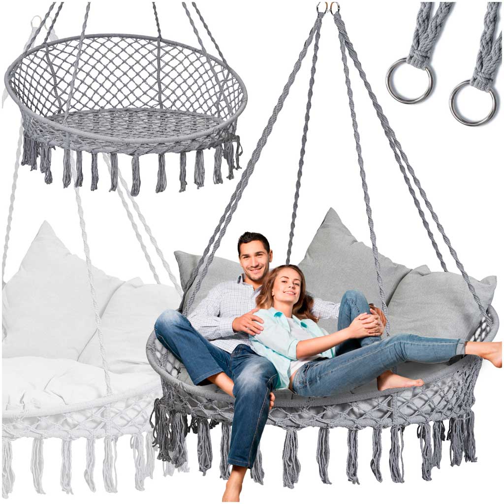 Čapie hniezdo hojdačka s operadlom záhradná hojdačka 120x140x140 XXL sivá