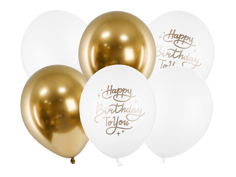 Narodeninové balóny Happy Birthday To You zlaté biele 30cm 6ks