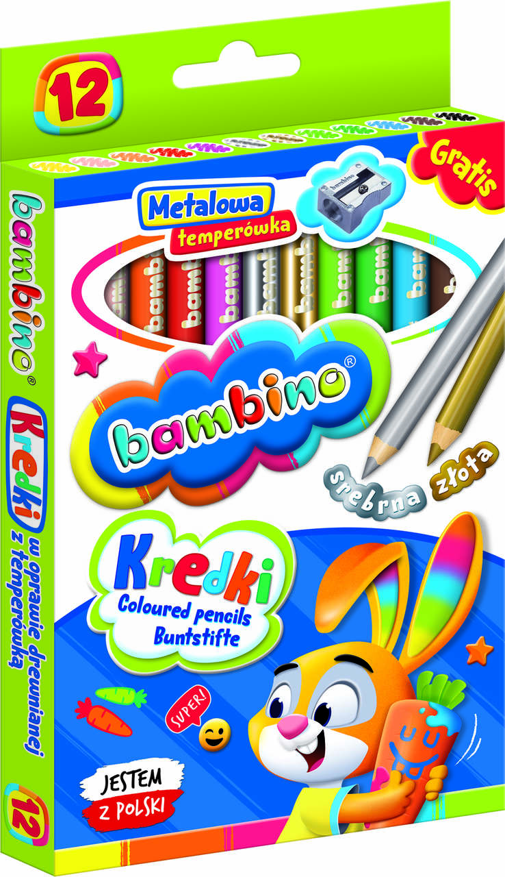IKO Farebné pastelky BAMBINO – 12 farieb + strúhadlo