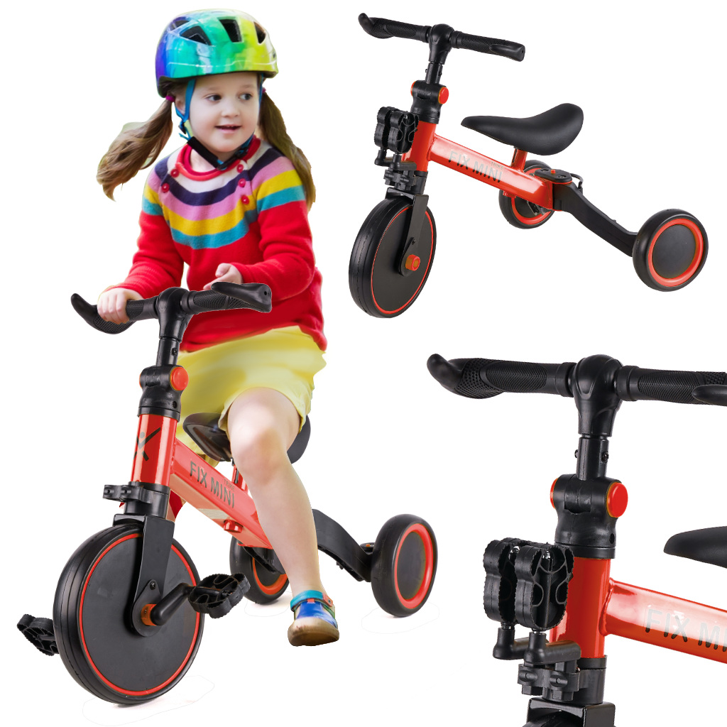 Trojkolka Fix Mini bežecká trojkolka 3v1 s pedálmi červená