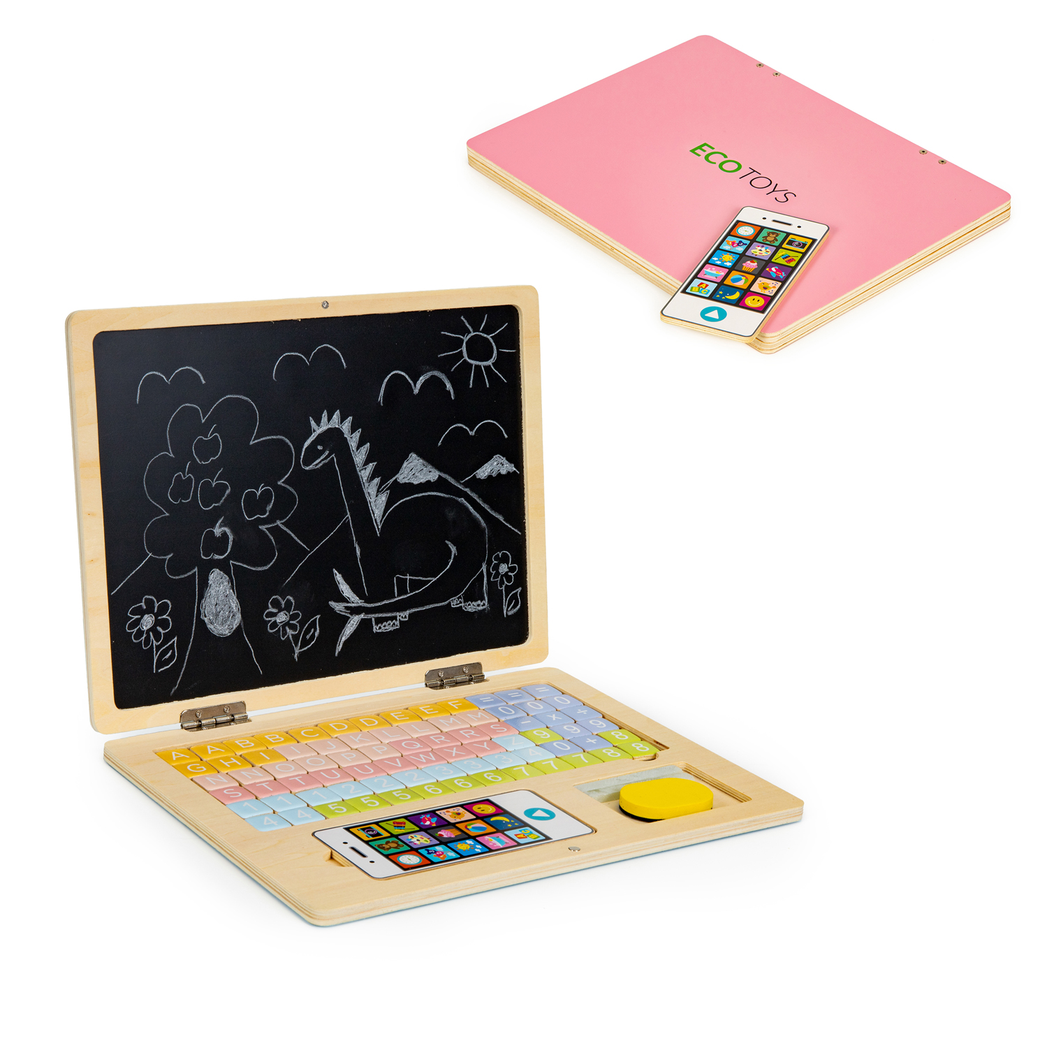 EcoToys Drevená magnetická tabuľa Notebook - ružová