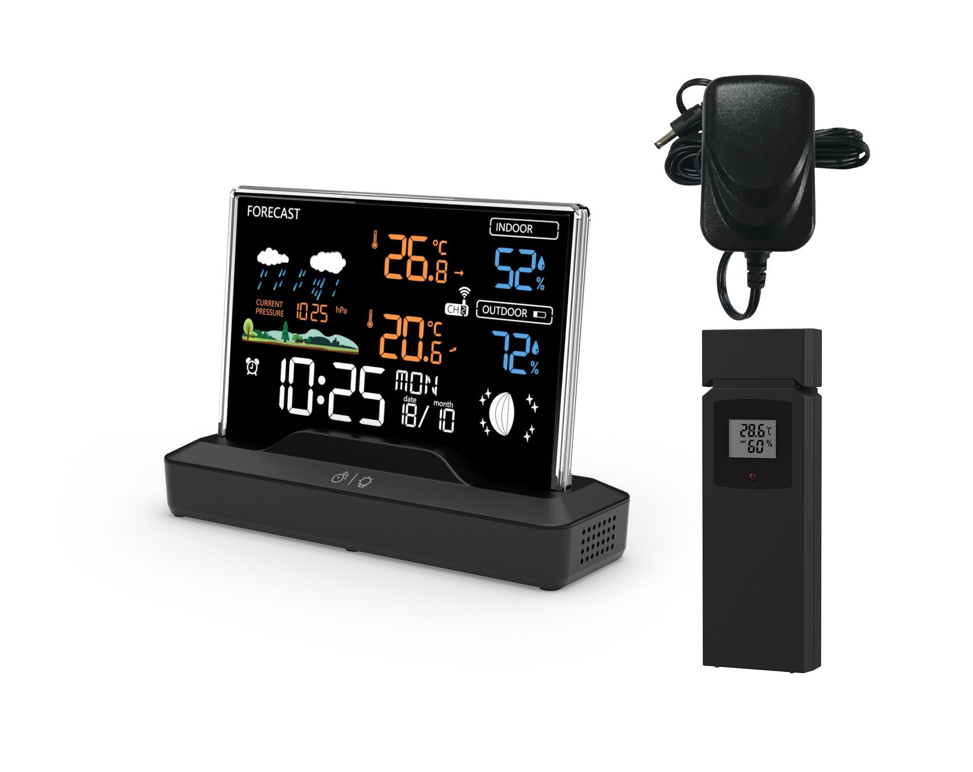LONGWELL INDUSTRIAL LTD Bezdrôtová meteostanica s externým snímačom, teplomerom a barometrom, hodinami, LCD displej s podsvieten